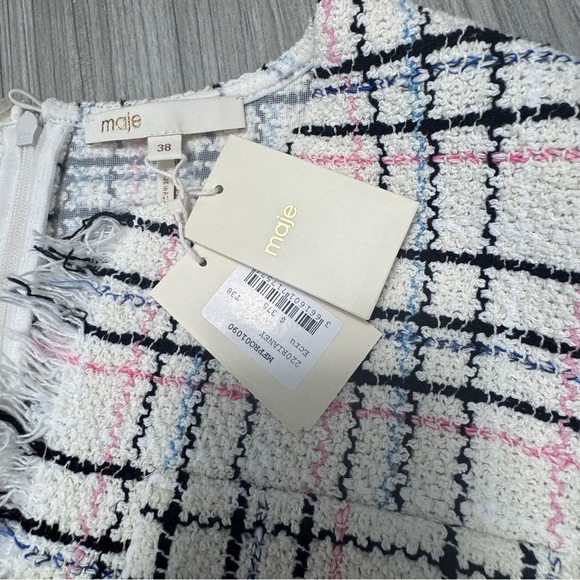 NWT Maje Paris Ecru Rainey Tweed Mini Dress With Black Belt EU 38/US Size 6 - Picture 15 of 15